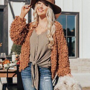 Blu Pepper Fringe Popcorn Knit Brown Jacket Wester Coastal Cowgirl Size Large